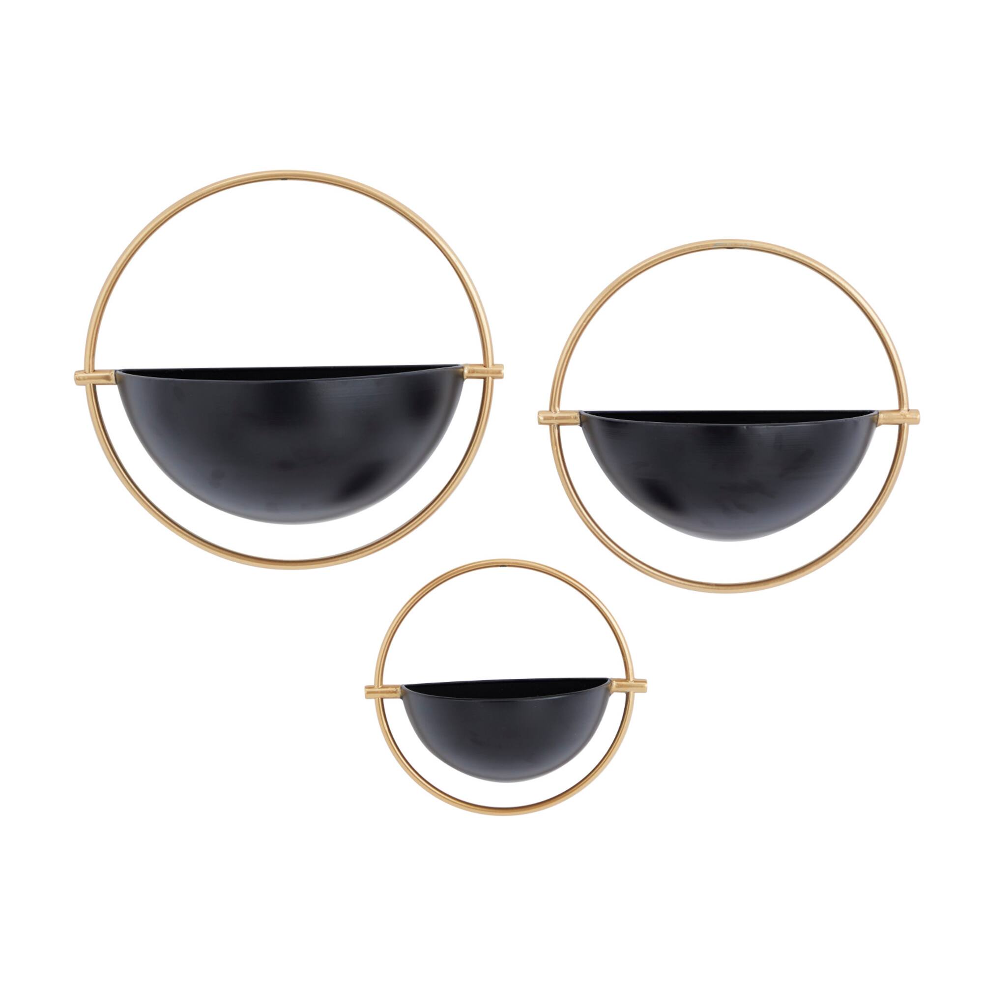 Set of 3 Black Iron Contemporary Planters, 15" x 14" x 5"
